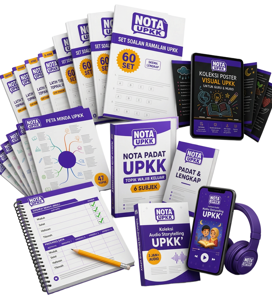 Pakej lengkap Nota UPKK — set soalan ramalan, nota padat, peta minda, poster visual dan audio storytelling